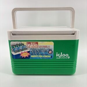 Igloo Legend 6 Cooler Vintage 1992 Six Packer Pack Green White USA Made Beach